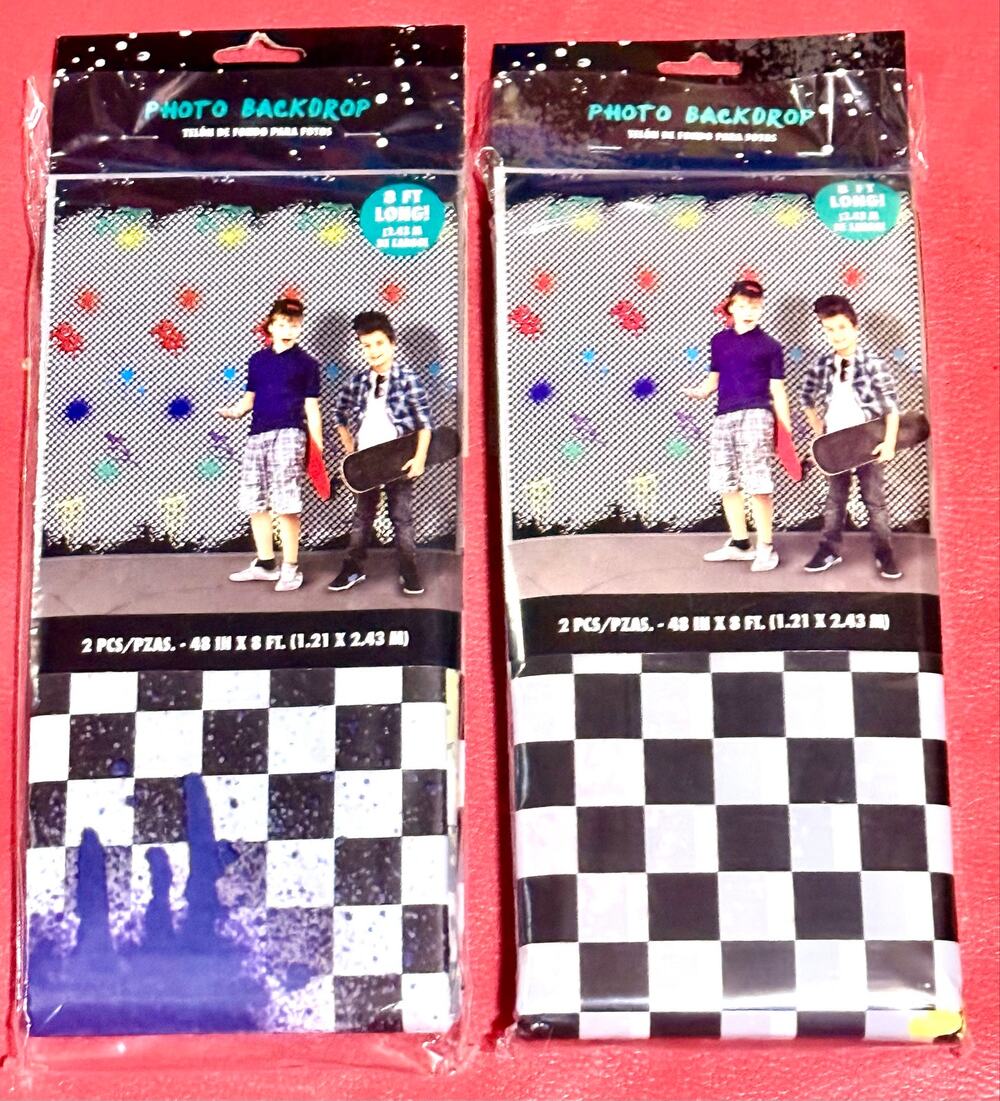 2 Amscan 8-foot party photo wall banners black & white checkered paint splatter